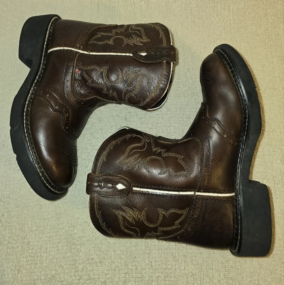 Justin Fatbaby Brown Leather Western Cowboy Boots size 2D